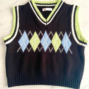 Knitted Geometric Argyle Sweater Vest Size S